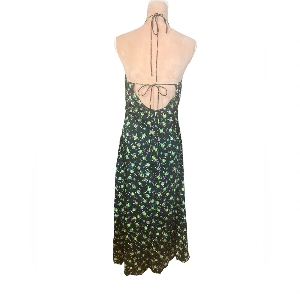 Sandro NWT Paola Dress, Black with Floral Pattern and Ruching Size 10 - Picture 8 of 16